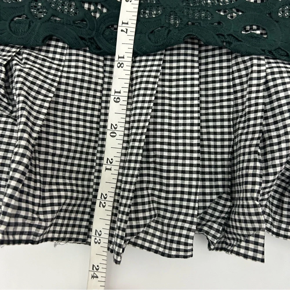 Anthropologie Maeve Green Pleated Lace Top Gabriella Gingham (size small) - Picture 9 of 10